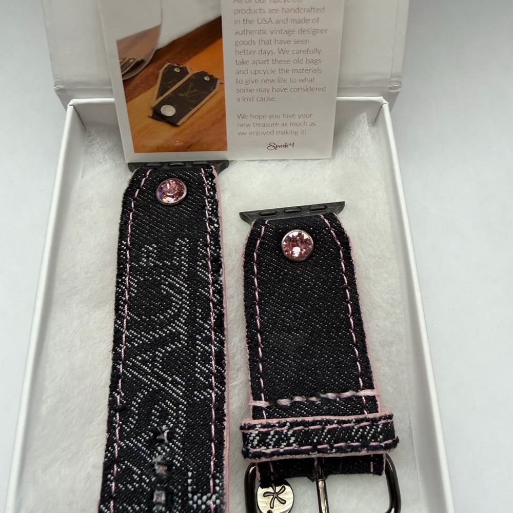 Authentic Upcycled Black/Pink Denim Apple Watchband by Spark’l-size 3 - 38/41mm - Picture 6 of 8